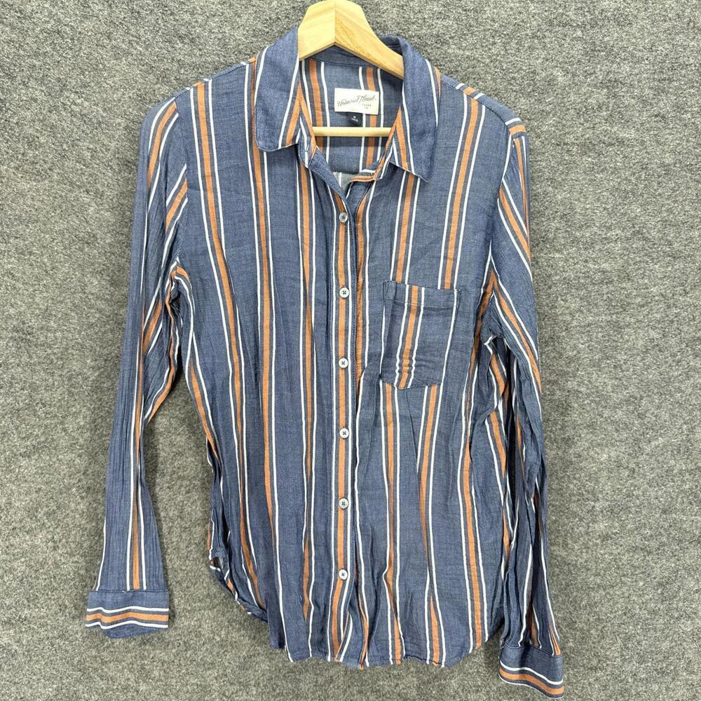 Universal Thread Shirt Women M Medium Blue Striped Button Up Collared Pockets